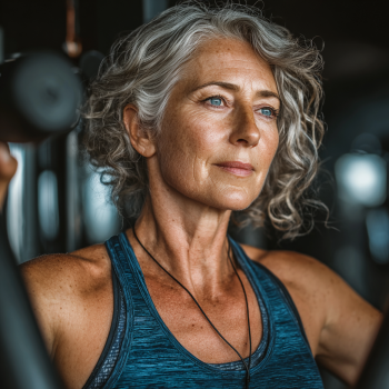 Senior făcând exerciții de fitness într-un cadru natural și inspirațional