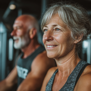 Grup de seniori practicând yoga într-un setting relaxant și profesional